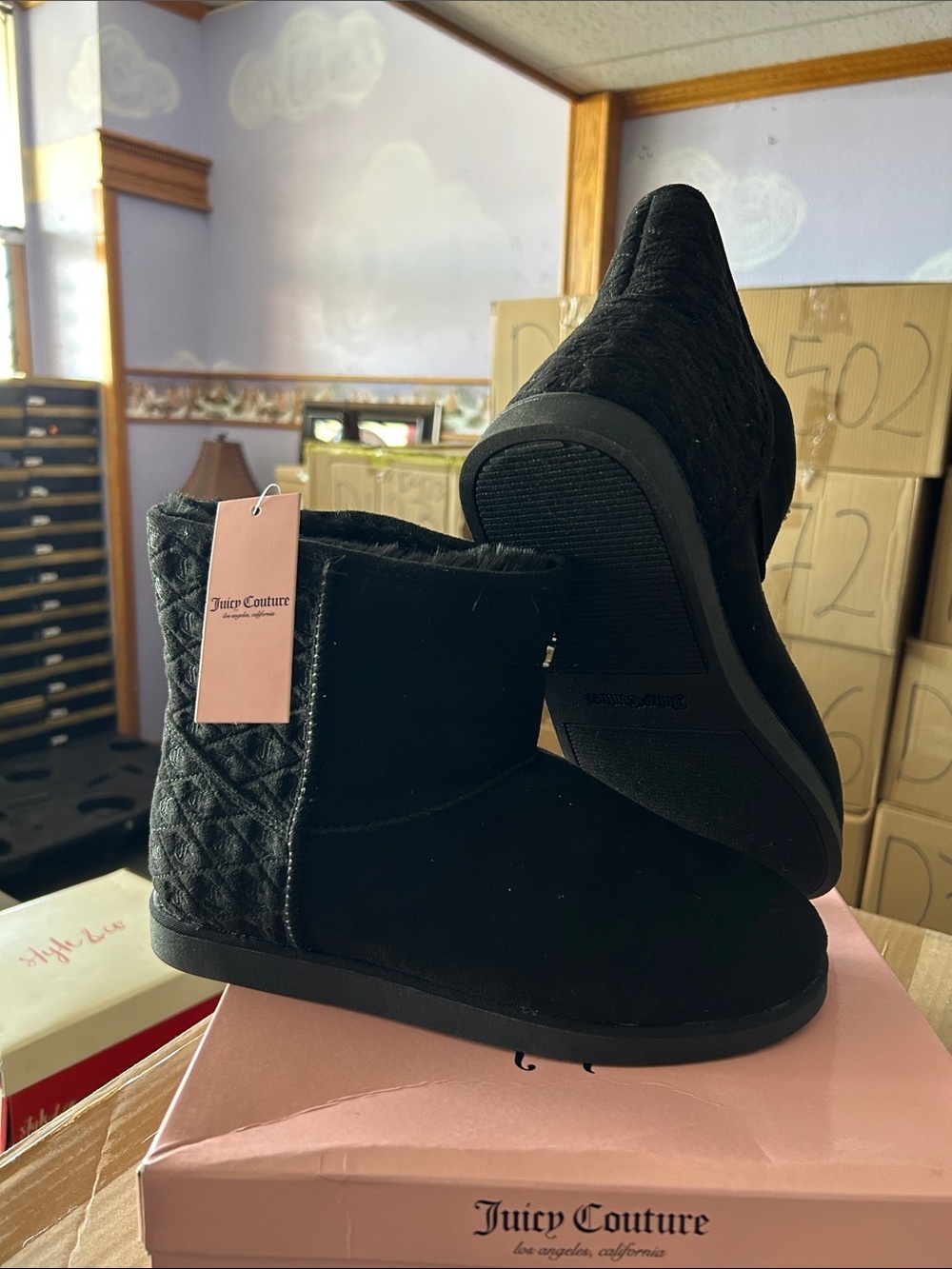 Juicy Couture Black Quilted Short Slipper Boot